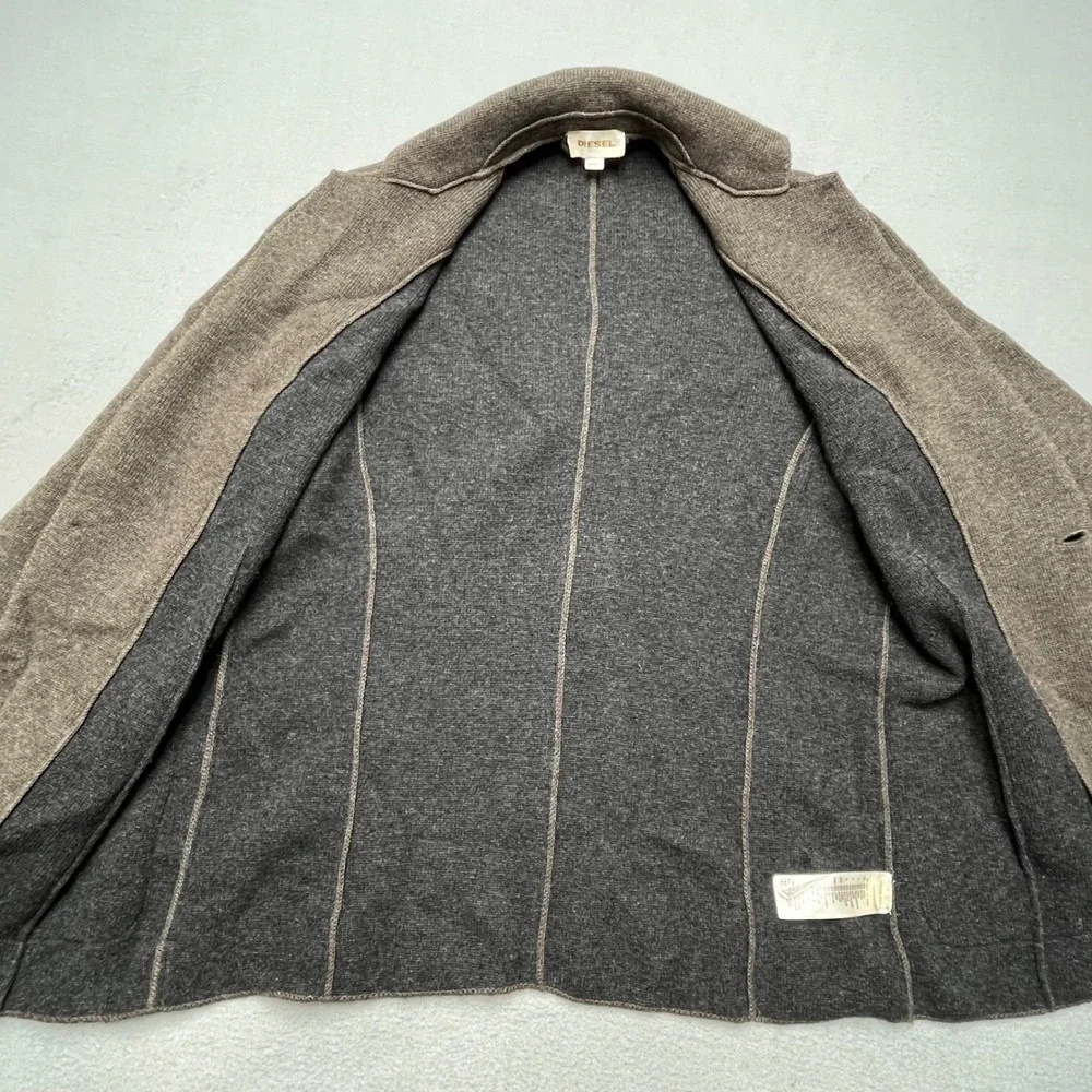 VTG Diesel Italy‎ Wool Knit Blazer Cardigan Jacket Brown Avant Garde Large